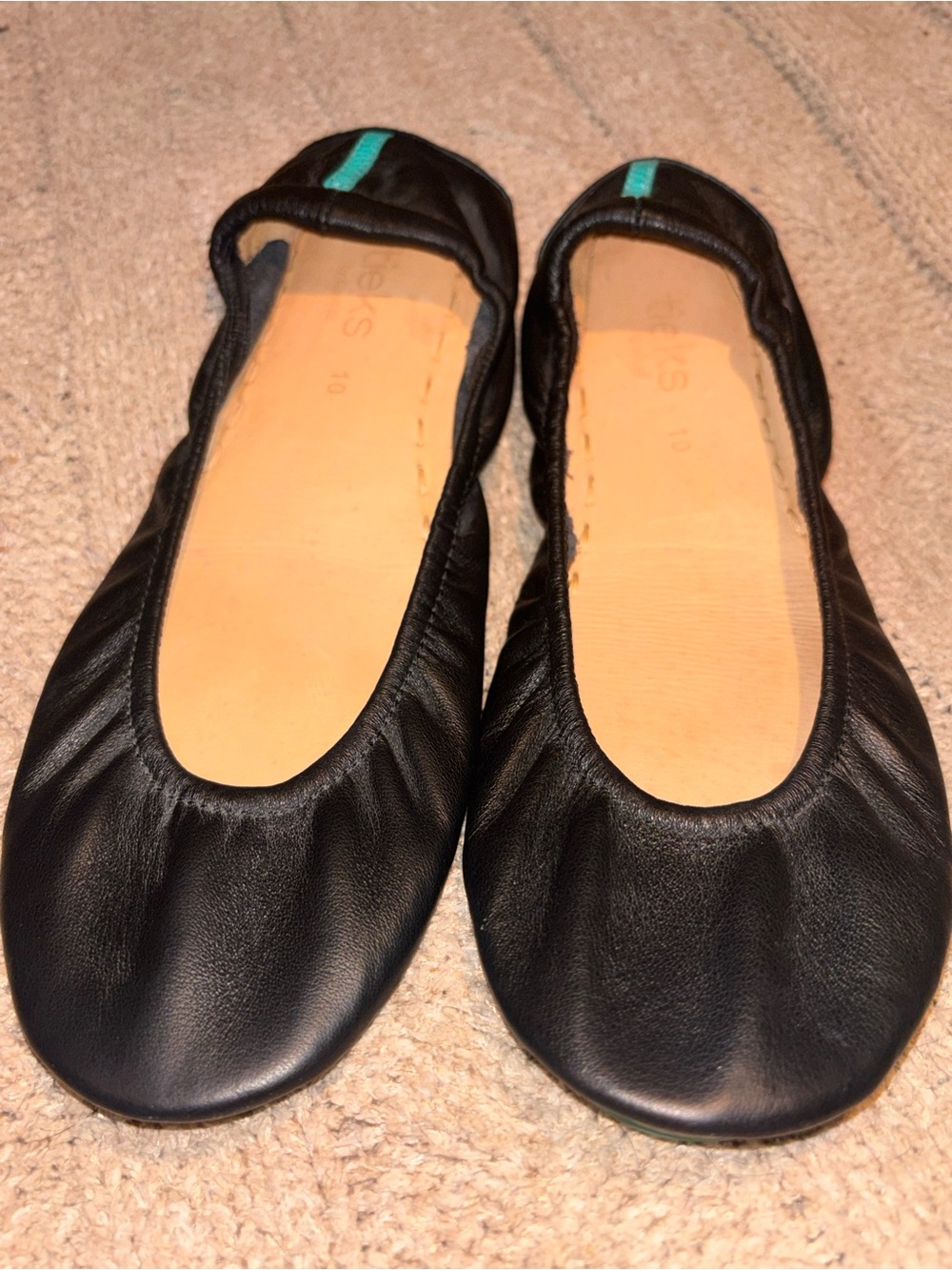 Tieks by Gavrieli Black Leather Ballet Flats Turquoise Sole Size 10 US